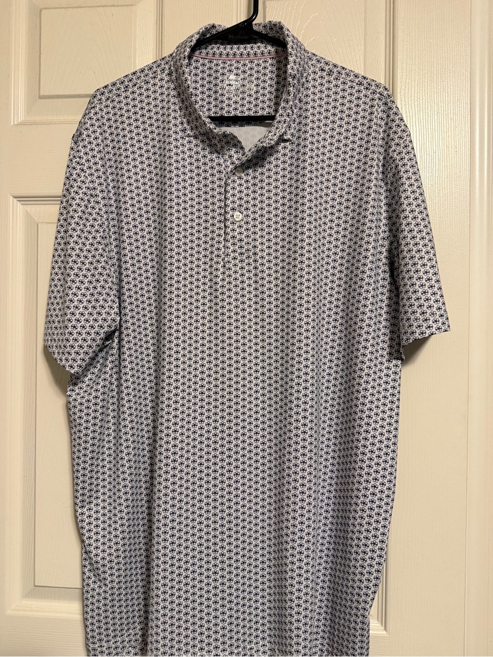 Vineyard Vines White Polo with Navy Microprint